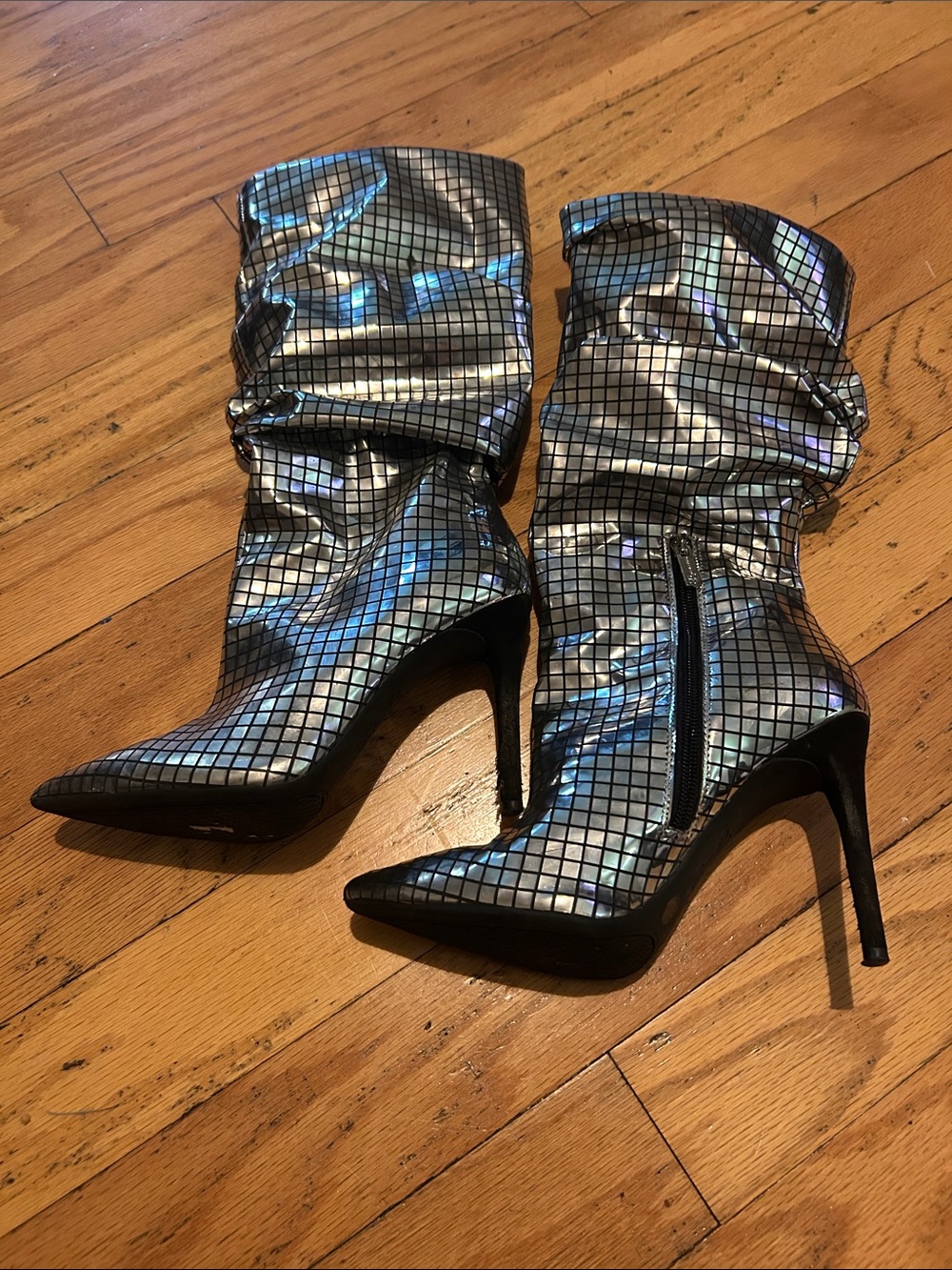 Jessica Simpson Silver Grid Stiletto Boots
